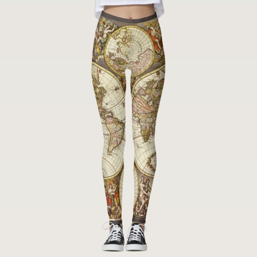 Antiek Oude Wereldkaart van Frederick de Wit, ca.  Leggings (Voorkant)