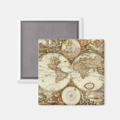 Antiek Oude Wereldkaart van Frederick de Wit, ca.  Magneet (Voorkant / Achterkant)