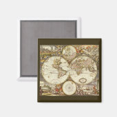 Antiek Oude Wereldkaart van Frederick de Wit, ca.  Magneet (Voorkant / Achterkant)