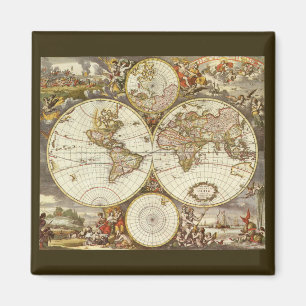 Antiek Oude Wereldkaart van Frederick de Wit, ca.  Magneet