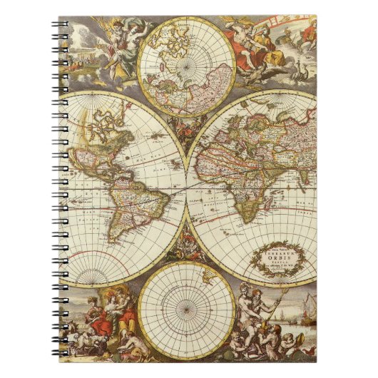 Antiek Oude Wereldkaart van Frederick de Wit, ca. Notitieboek (Voorkant)