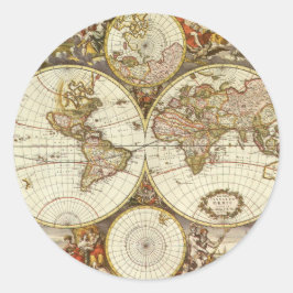 Antiek Oude Wereldkaart van Frederick de Wit, ca.  Ronde Sticker