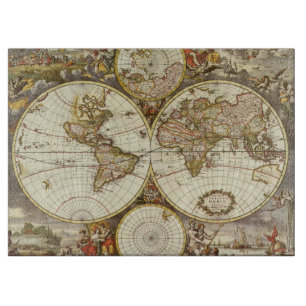 Antiek Oude Wereldkaart van Frederick de Wit, ca. Snijplank