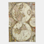 Antiek Oude Wereldkaart van Frederick de Wit, ca. Theedoek (Verticaal)