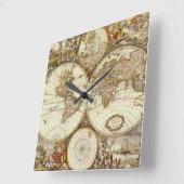 Antiek Oude Wereldkaart van Frederick de Wit, ca.  Vierkante Klok (Hoek)