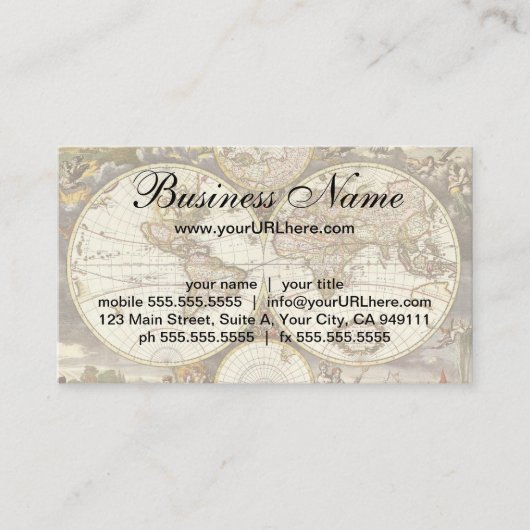 Antiek Oude Wereldkaart van Frederick de Wit, ca.  Visitekaartje (Voorkant)