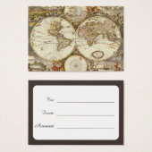 Antiek Oude Wereldkaart van Frederick de Wit, ca.  Visitekaartjes (Voorkant /achterkant)