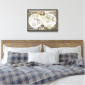 Antiek Oude Wereldkaart van Hendrik Hondius, 1630 Canvas Afdruk (Insitu (Slaapkamer))