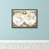 Antiek Oude Wereldkaart van Hendrik Hondius, 1630 Canvas Afdruk (Insitu (Houten vloer))