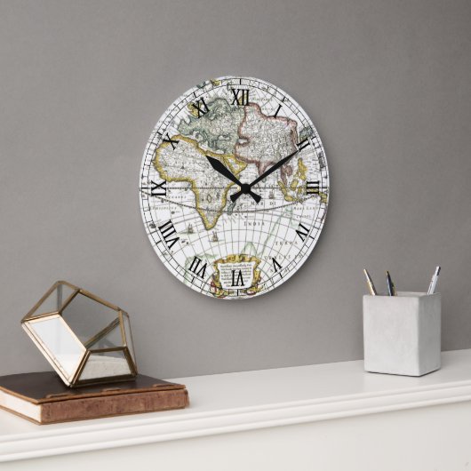 Antiek Oude Wereldkaart van Hendrik Hondius, 1630 Grote Klok (Kantoor)