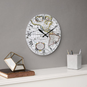 Antiek Oude Wereldkaart van Hendrik Hondius, 1630 Grote Klok