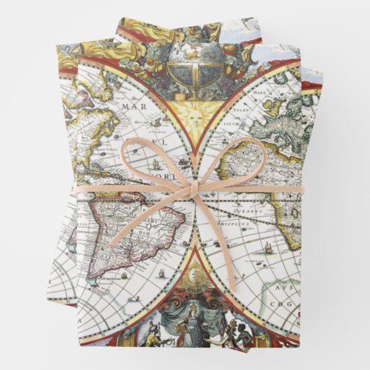 Antiek Oude Wereldkaart van Hendrik Hondius, 1630 Inpakpapier Vel (In situ)