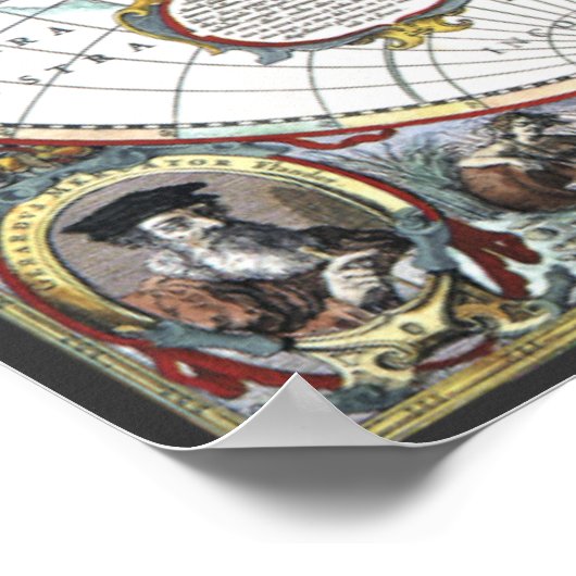 Antiek Oude Wereldkaart van Hendrik Hondius, 1630 Poster (Hoek)