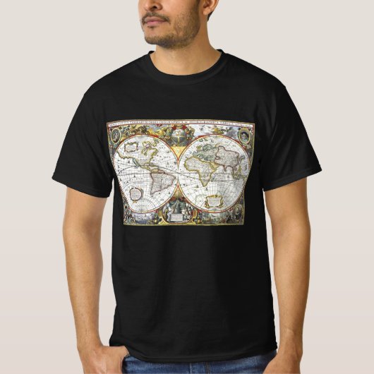 Antiek Oude Wereldkaart van Hendrik Hondius, 1630 T-shirt (Voorkant)