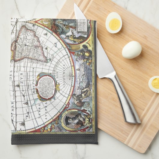 Antiek Oude Wereldkaart van Hendrik Hondius, 1630 Theedoek (Quarter Fold)