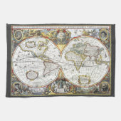 Antiek Oude Wereldkaart van Hendrik Hondius, 1630 Theedoek (Horizontaal)