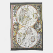 Antiek Oude Wereldkaart van Hendrik Hondius, 1630 Theedoek (Verticaal)