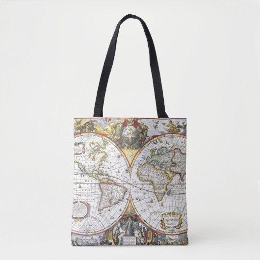 Antiek Oude Wereldkaart van Hendrik Hondius, 1630 Tote Bag (Voorkant)