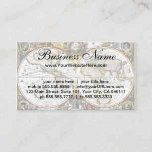 Antiek Oude Wereldkaart van Hendrik Hondius, 1630 Visitekaartje