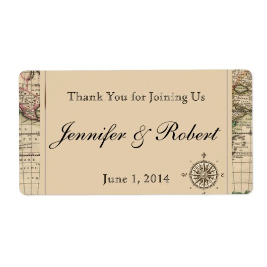 Antiek oude Wereldkaart waterflesetiket Etiket (Voorkant)