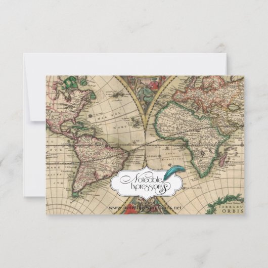 Antiek Oude Wereldkaart Weddenschap Opslaan Datum Save The Date (Achterkant)