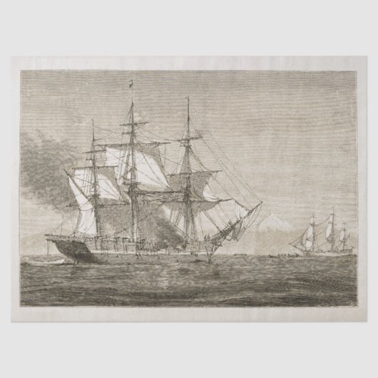 Antiek  oude zeilboot Beige Tissuepapier (Voorkant)