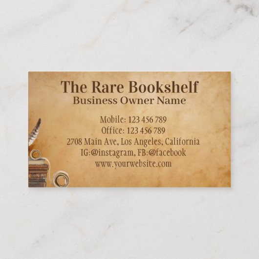 Antiek  Oude Zeldzame Boekenwinkel Visitekaartje (Achterkant)