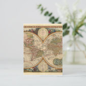 Antiek oude, zeldzame en historische wereldkaart briefkaart (Staand voorkant)