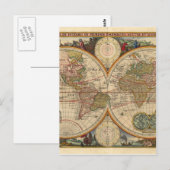 Antiek oude, zeldzame en historische wereldkaart briefkaart (Voorkant / Achterkant)