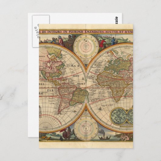 Antiek oude, zeldzame en historische wereldkaart briefkaart (Voorkant / Achterkant)
