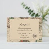 Antiek ouwe Wereldkaart bruiloft Informatiekaartje (Staand voorkant)