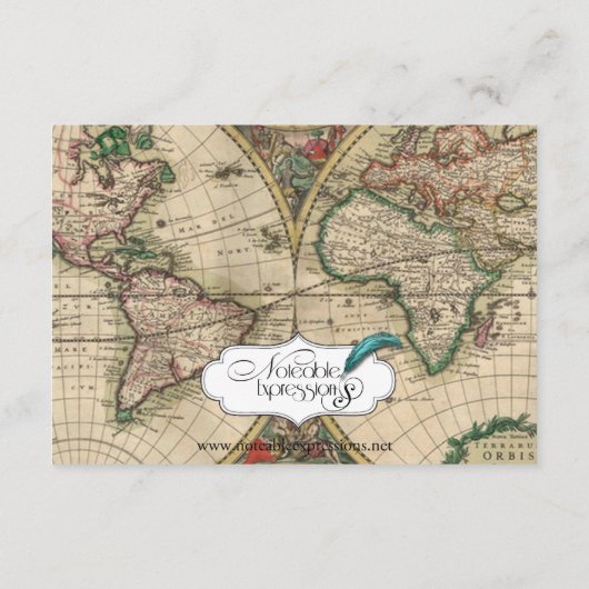 Antiek ouwe Wereldkaart bruiloft Informatiekaartje (Achterkant)