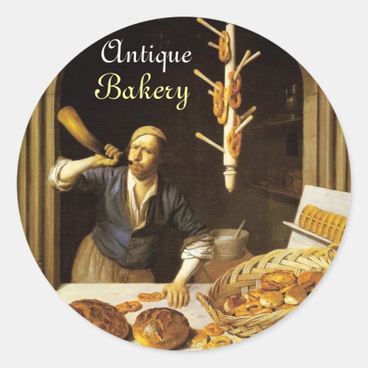 ANTIEK OVEN BAKER, BAKERY BREAD SHOP RONDE STICKER (Voorkant)