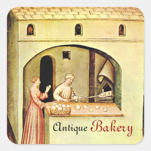 ANTIEK OVEN BAKER, BAKERY BREAD SHOP VIERKANTE STICKER (Voorkant)