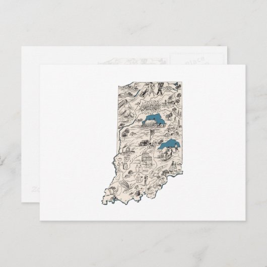 Antiek overzicht staat Indiana Afbeelding Map Briefkaart (Voorkant / Achterkant)