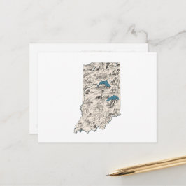 Antiek overzicht staat Indiana Afbeelding Map Briefkaart