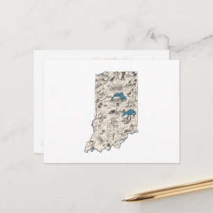 Antiek overzicht  staat Indiana  Afbeelding Map Briefkaart
