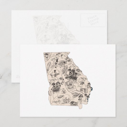 Antiek overzicht van de  Afbeelding in Georgië Briefkaart (Voorkant / Achterkant)