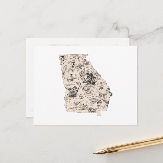 Antiek overzicht van de Afbeelding in Georgië Briefkaart (Voorkant / Achterkant in situ)