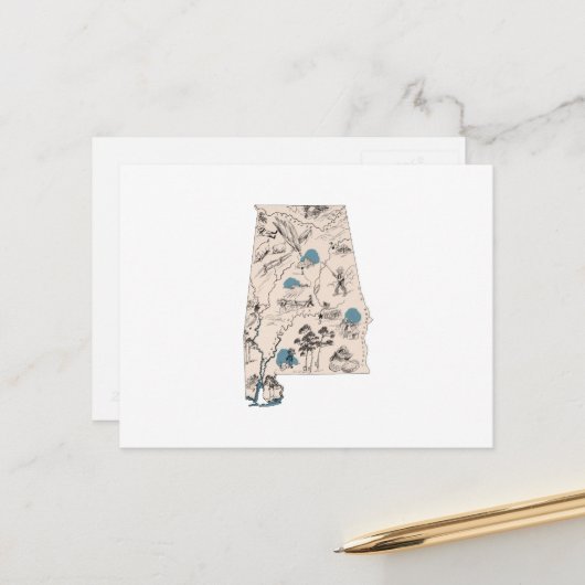 Antiek overzicht van de  Afbeeldingen van Alabama Briefkaart (Voorkant / Achterkant in situ)