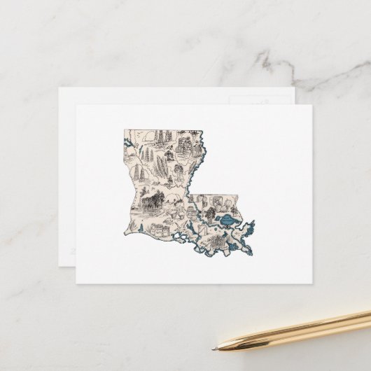 Antiek overzicht van de Afbeeldingen van Louisian Briefkaart (Voorkant / Achterkant in situ)