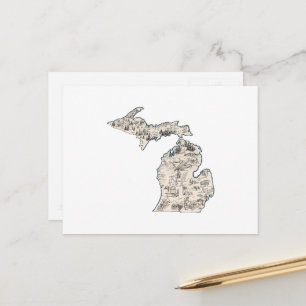 Antiek overzicht van de  Afbeeldingen van Michigan Briefkaart