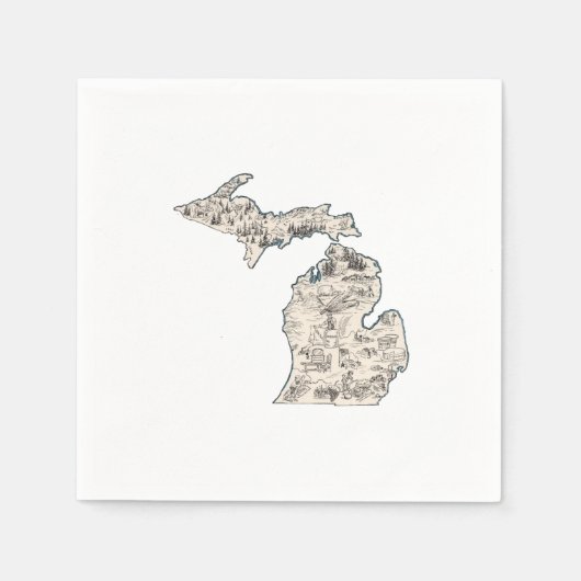 Antiek overzicht van de  Afbeeldingen van Michigan Servetten (Voorkant)