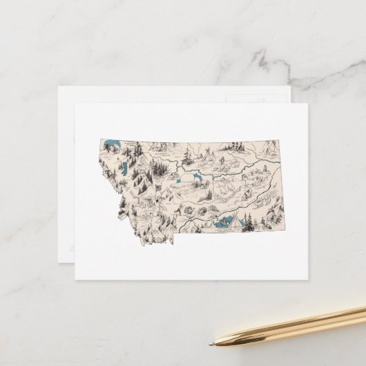 Antiek overzicht van de  Afbeeldingen van Montana Briefkaart (Voorkant / Achterkant in situ)