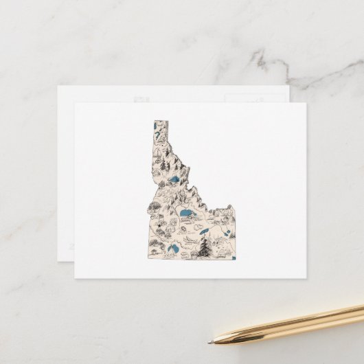 Antiek overzicht van de  staat Idaho  Afbeelding M Briefkaart (Voorkant / Achterkant in situ)
