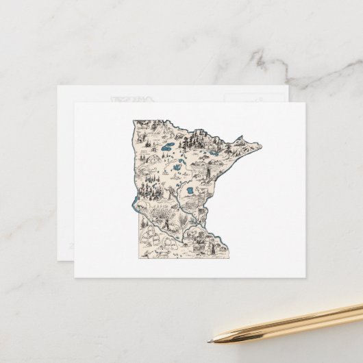 Antiek overzicht van de  staat van de  Afbeelding  Briefkaart (Voorkant / Achterkant in situ)