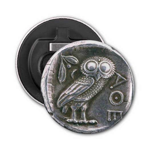 ANTIEK OWL SILVER COIN BUTTON FLESOPENER (Voorkant)