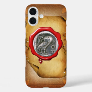 ANTIEK OWL SILVER RED WAX SEAL parchment iPhone 16 Plus Hoesje
