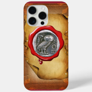 ANTIEK OWL SILVER RED WAX SEAL parchment iPhone 15 Pro Max Hoesje