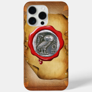 ANTIEK OWL SILVER RED WAX SEAL parchment iPhone 15 Pro Max Hoesje